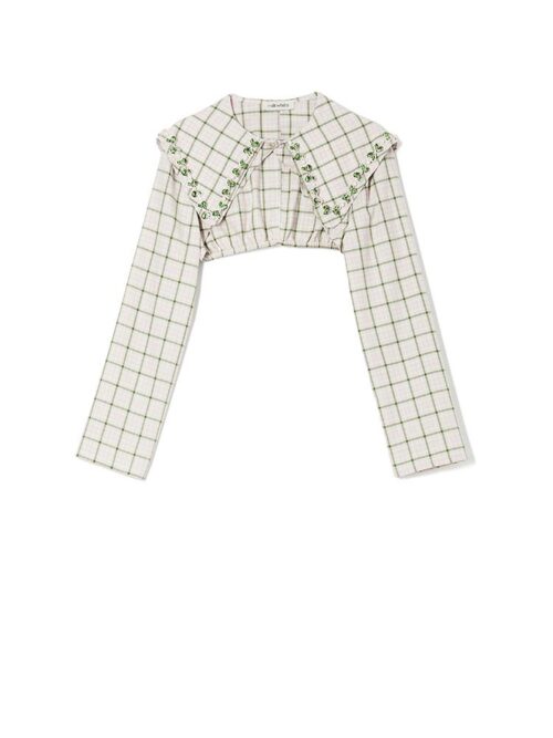 Cropped bolero green check TF23-106 MILKWHITE