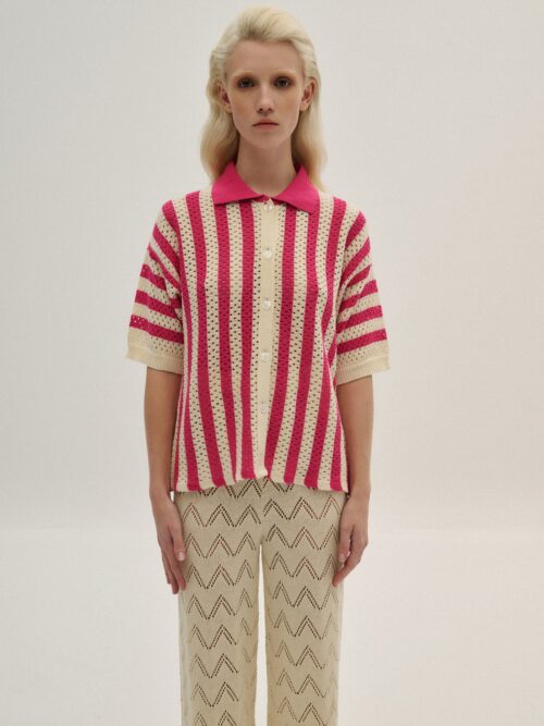 Cardigan polo striped fuchsia S5THCP0057 COMBOS KNITWEAR
