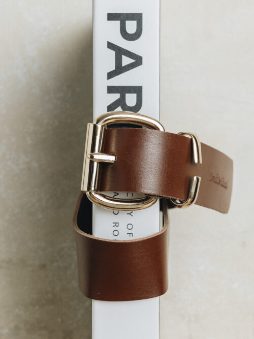 Hollow brown gold belt INDIVIDUAL ART LEATHER