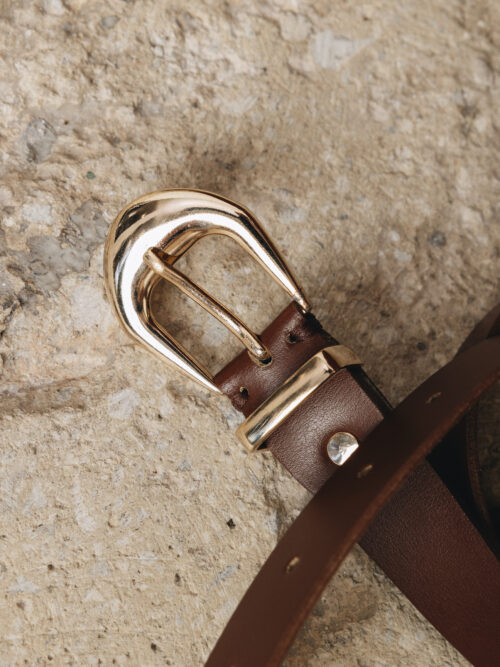 No words brown gold belt INDIVIDUAL ART LEATHER