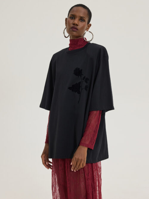 Sahara flower black t-shirt HEMITHEA