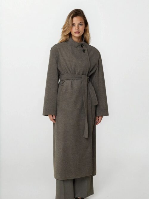 Long coat with belt grey FW25.W04.15 CKONTOVA