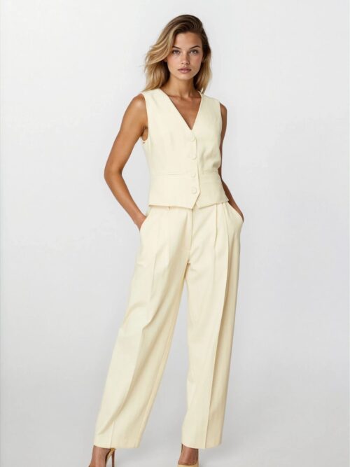 Herringbone pants cream FW25.W13.02 CKONTOVA