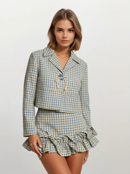 Blazer vichy mint blue JF25-110 MILKWHITE