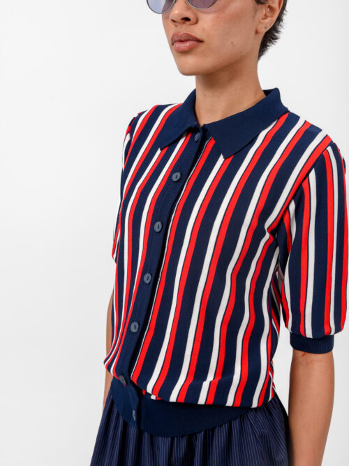 Ibiza blue red knitted polo top ARPYES