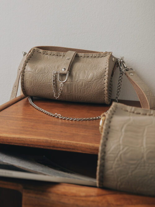 High on emotion stone beige nickel bag INDIVIDUAL ART LEATHER