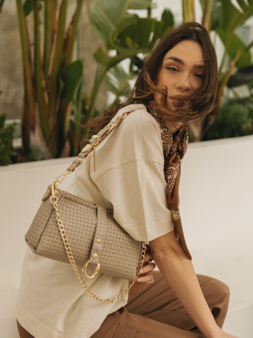 Mexican moon stone beige gold bag INDIVIDUAL ART LEATHER